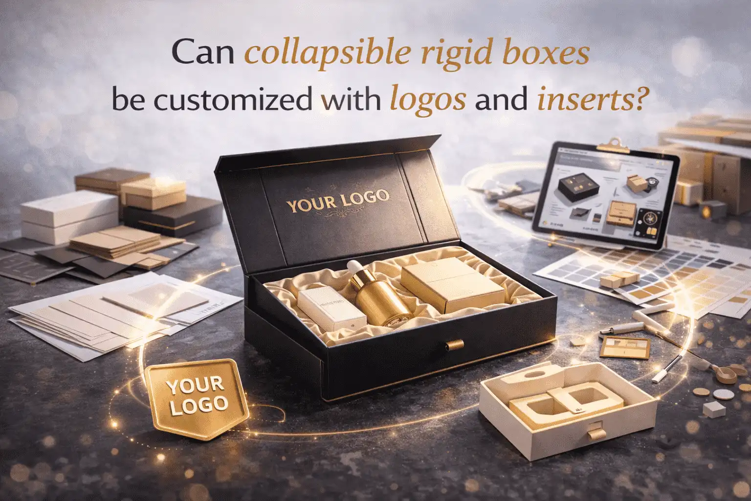 Can collapsible rigid boxes be customized with logos and inserts？
